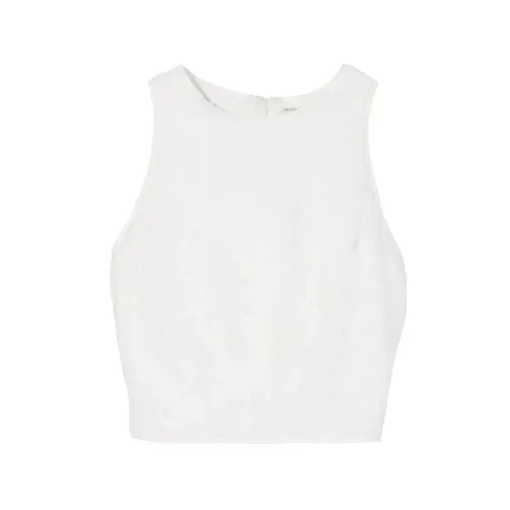 Aqua Women's White Polyester Lined Sleeveless Cropped Top New